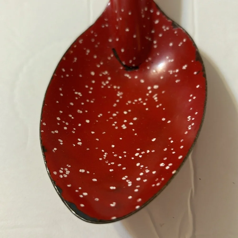 Vintage Red Graniteware Serving Spoon